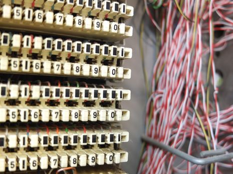 Phone junction box, switchboard with lots of cables