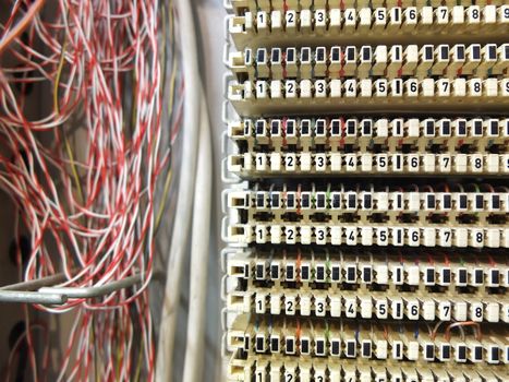 Phone junction box, switchboard with lots of cables