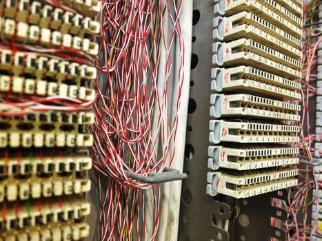 Phone junction box, switchboard with lots of cables