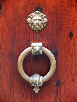 Wooden gate doors with ancient iron knocker