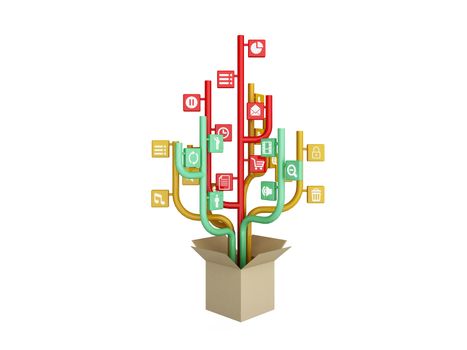 the tree consisting of the icons on the topic of social media. Out of the Box