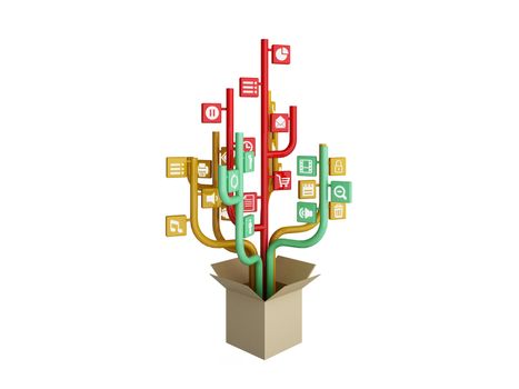 the tree consisting of the icons on the topic of social media. Out of the Box