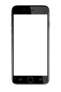 Standing Metallic Smartphone with White Blank Display on White Background 3D Illustration