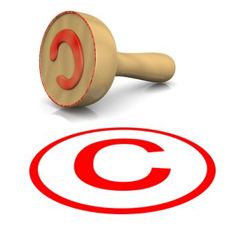 Copyright Red Ink Text Wooden Stamp on White Background 3D Illustration