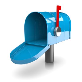 Empty Blue Mailbox on White Background 3D Illustration
