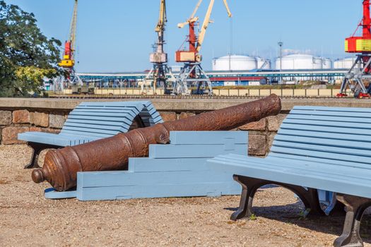 antique cannon on the boardwalk Ventspils,Latvia