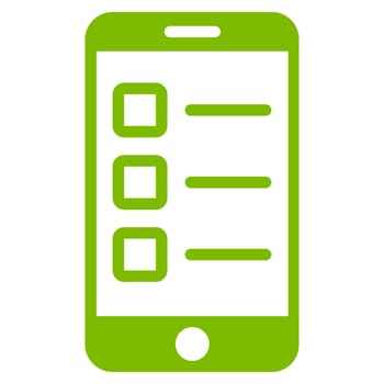 Mobile test icon from Business Bicolor Set. Glyph style is flat symbol, eco green color, rounded angles, white background.