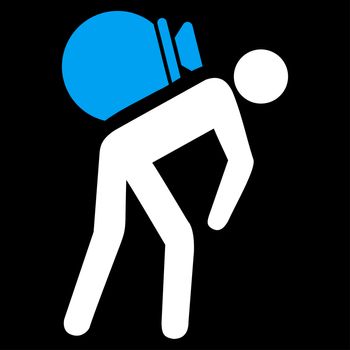 Porter icon from Business Bicolor Set. Glyph style is bicolor flat symbol, blue and white colors, rounded angles, black background.