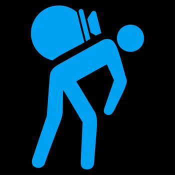 Porter icon from Business Bicolor Set. Glyph style is flat symbol, blue color, rounded angles, black background.