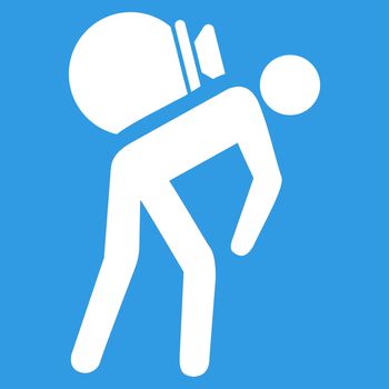 Porter icon from Business Bicolor Set. Glyph style is flat symbol, white color, rounded angles, blue background.