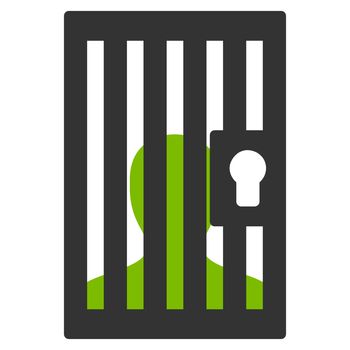 Prison icon from Business Bicolor Set. Glyph style is bicolor flat symbol, eco green and gray colors, rounded angles, white background.