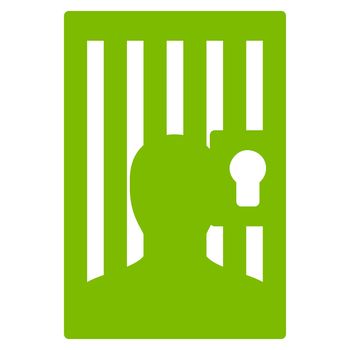 Prison icon from Business Bicolor Set. Glyph style is flat symbol, eco green color, rounded angles, white background.