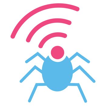 Radio spy bug icon from Business Bicolor Set. Glyph style is bicolor flat symbol, pink and blue colors, rounded angles, white background.