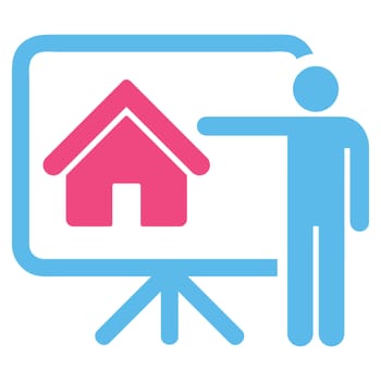 Realtor icon from Business Bicolor Set. Glyph style is bicolor flat symbol, pink and blue colors, rounded angles, white background.