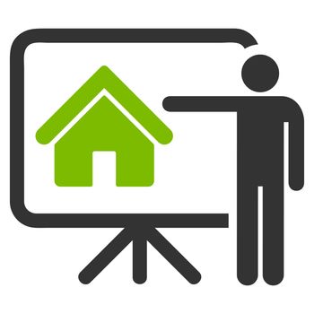 Realtor icon from Business Bicolor Set. Glyph style is bicolor flat symbol, eco green and gray colors, rounded angles, white background.