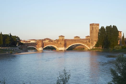 Bridge of Castelvecchio castle, over Adige river, in Verona, Italy.