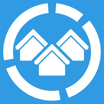 Realty diagram icon from Business Bicolor Set. Glyph style is flat symbol, white color, rounded angles, blue background.