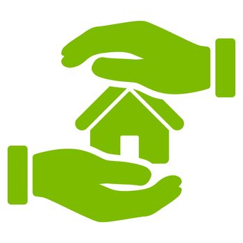 Realty insurance icon from Business Bicolor Set. Glyph style is flat symbol, eco green color, rounded angles, white background.