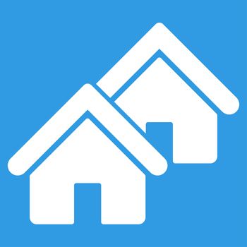 Realty icon from Business Bicolor Set. Glyph style is flat symbol, white color, rounded angles, blue background.