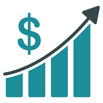 Sales icon. Glyph style is bicolor flat symbol, soft blue colors, rounded angles, white background.