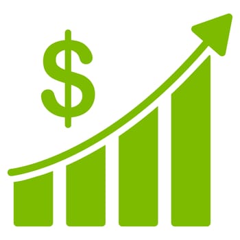 Sales icon. Glyph style is flat symbol, eco green color, rounded angles, white background.