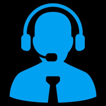Support chat icon. Glyph style is flat symbol, blue color, rounded angles, black background.