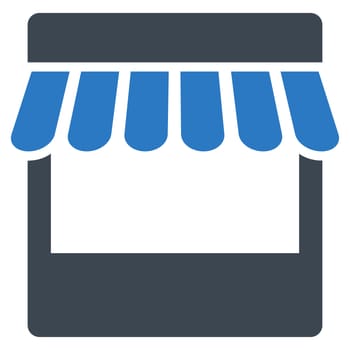 Store icon. Glyph style is bicolor flat symbol, smooth blue colors, rounded angles, white background.