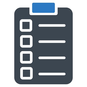 Test task icon. Glyph style is bicolor flat symbol, smooth blue colors, rounded angles, white background.