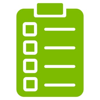 Test task icon. Glyph style is flat symbol, eco green color, rounded angles, white background.