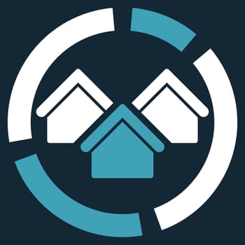 Realty diagram icon. Glyph style is bicolor flat symbol, blue and white colors, rounded angles, dark blue background.