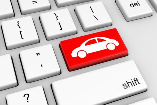Computer Keyboard with Red Car Button Illustration. Online Car Insurance Concept