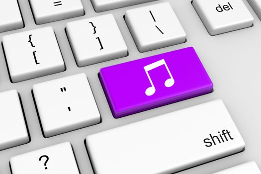 Computer Keyboard with Violet Musical Notes Button Illustration