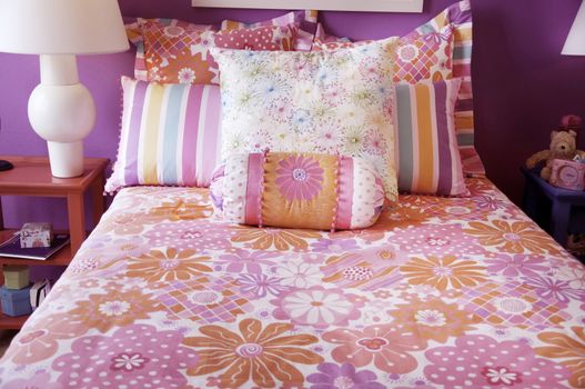 Pink girls bedroom interior