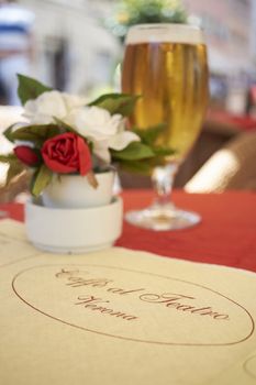 VERONA, ITALY - JULY 11: Close up of paper table cover of traditional Caffe al Teatro restaurant. July 11, 2015 in Verona.