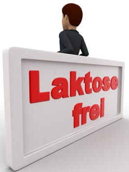 3d man leaning on lakstose frel board concept on white background, top angle view