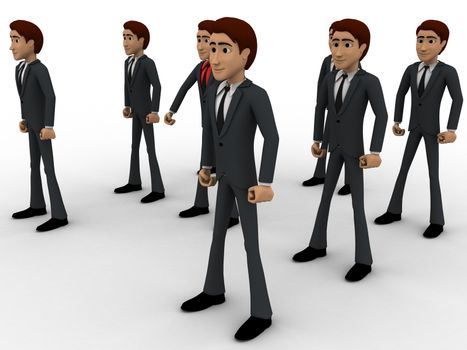 3d man with his bodyguard around him concept on white background, side angle view