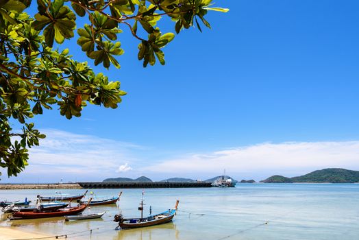 Beautiful landscape sea near bridge pier at beach of Laem Panwa Cape famous attractions in Phuket island, Thailand