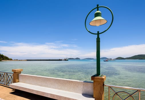 Beautiful landscape sea near lamp at beach of Laem Panwa Cape is a famous viewpoint in Phuket island, Thailand