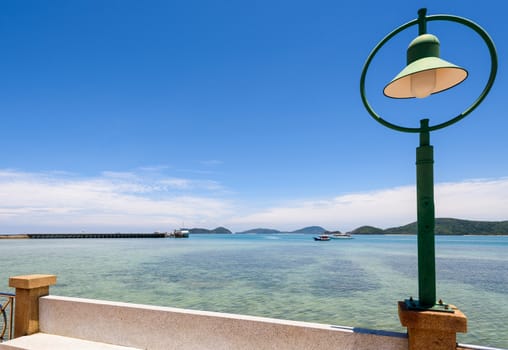 Beautiful landscape sea near lamp at beach of Laem Panwa Cape is a famous viewpoint in Phuket island, Thailand