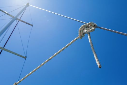 Knot of the rope on on sailing yacht travel from Ko Samui to Ko Phangan ,Thailand