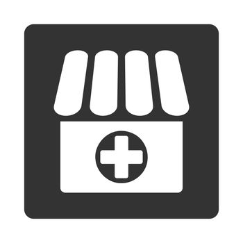 Drugstore icon. Glyph style is white and gray colors, flat rounded square button on a white background.