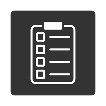 Examination icon. Glyph style is white and gray colors, flat rounded square button on a white background.