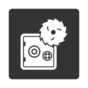 Hacking theft icon. Glyph style is white and gray colors, flat rounded square button on a white background.