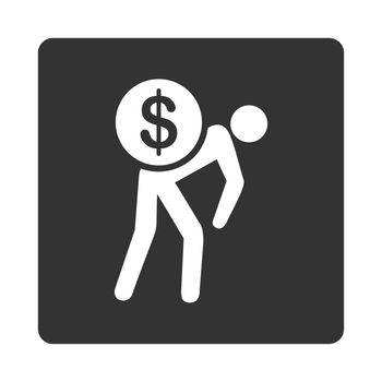 Money courier icon. Glyph style is white and gray colors, flat rounded square button on a white background.