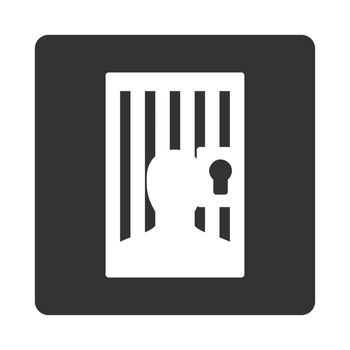 Prison icon. Glyph style is white and gray colors, flat rounded square button on a white background.