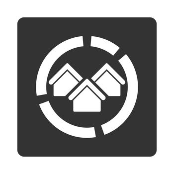 Realty diagram icon. Glyph style is white and gray colors, flat rounded square button on a white background.