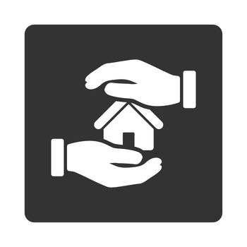 Realty insurance icon. Glyph style is white and gray colors, flat rounded square button on a white background.
