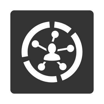 Relations diagram icon. Glyph style is white and gray colors, flat rounded square button on a white background.