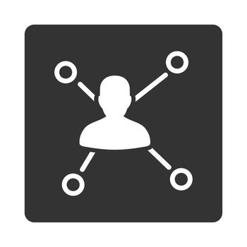 Relations icon. Glyph style is white and gray colors, flat rounded square button on a white background.