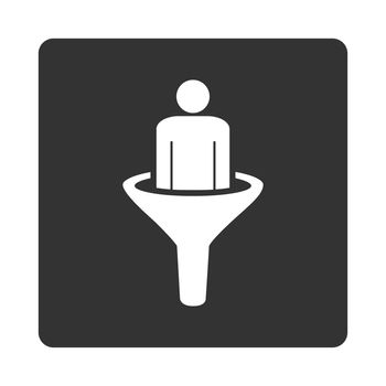 Sales funnel icon. Glyph style is white and gray colors, flat rounded square button on a white background.